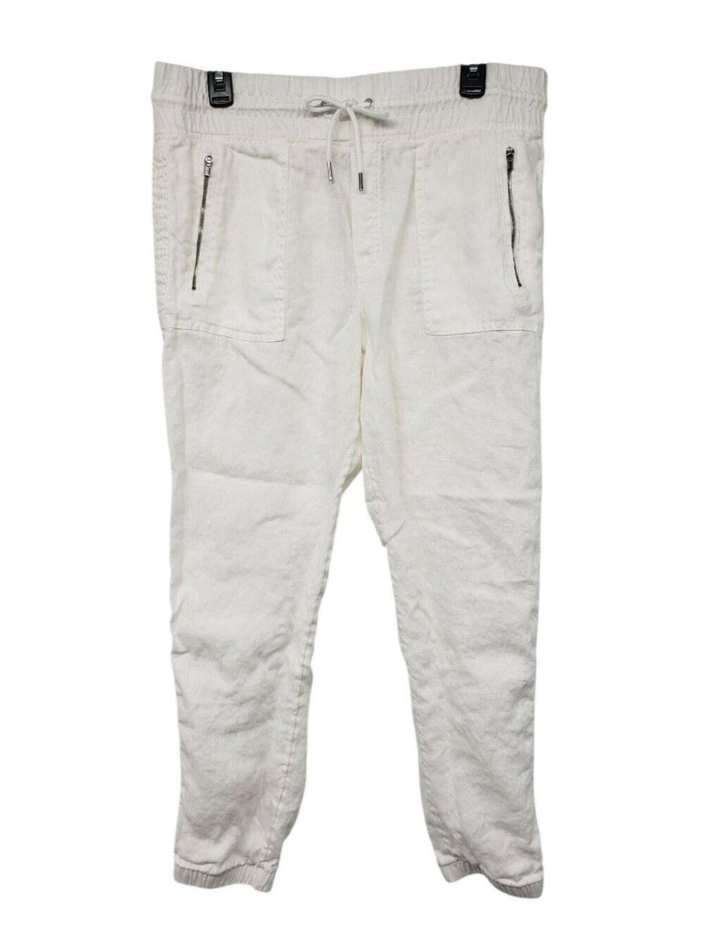 Athleta White Linen Joggers Womens 12 Elastic Waist Zipper Pockets Summer Casual